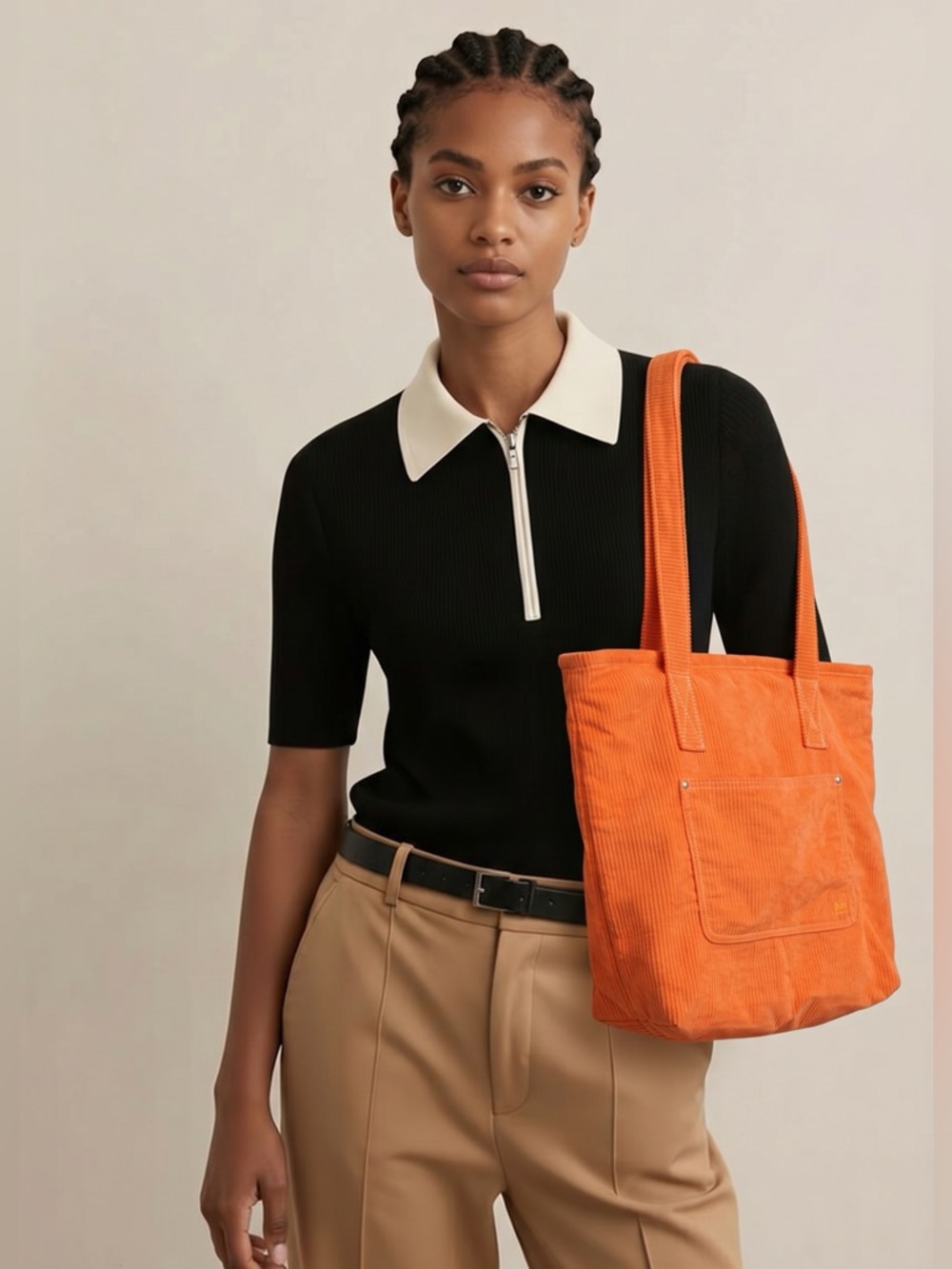 NWOT Orange corduroy bag (so soft) no name but Anthropology’s pocket in front